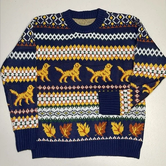 NEW Golden Autumn Sweater - Fall Golden Retriever Fair Isle Knit - KJP Blue - Picture 4 of 8